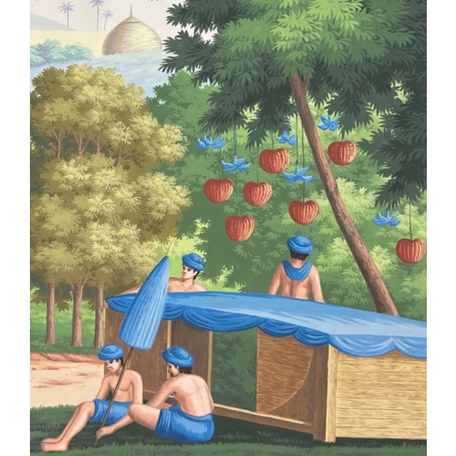 Indian Colonial-Style Exotic South Asian Landscape Mural, 3-Panel Set For Sale - Image 3 of 5