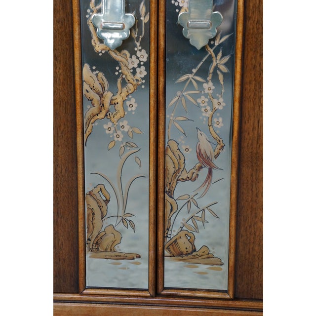 Mid-Century Fancher Chinoiserie Campaign Walnut Smoked Glass Buffet Credenza MCM For Sale - Image 4 of 18