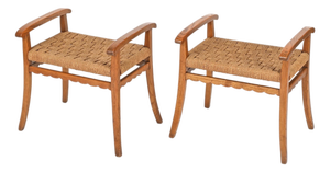Vintage Italian Oak and Woven Rope Stools by Giuseppe Pagano, Italy, 1940s, Set of 2