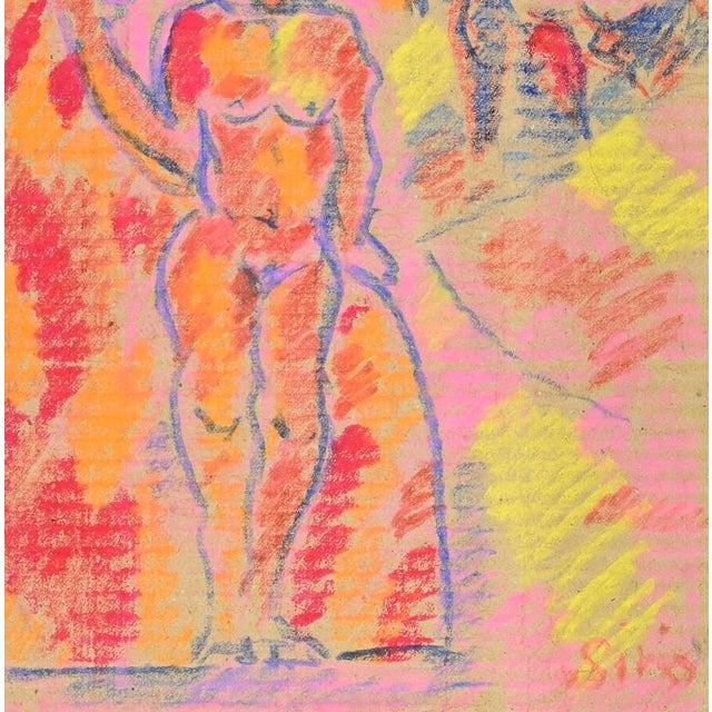 Charcoal and oil pastel on cardboard realized by sirio pellegrini in 1960s. Hand signed. Includes a wooden frame realized...