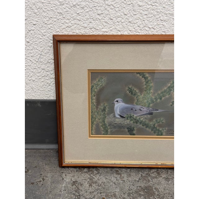 Signed S. Wicklund “Mourning Dove Nesting in Cholla” Framed Original Bird Illustration For Sale - Image 9 of 12