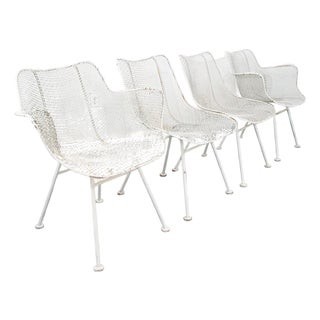 Mid Century Modern Patio Chairs Armchairs Set 4 White Russell Woodard Sculptura, Attributed For Sale