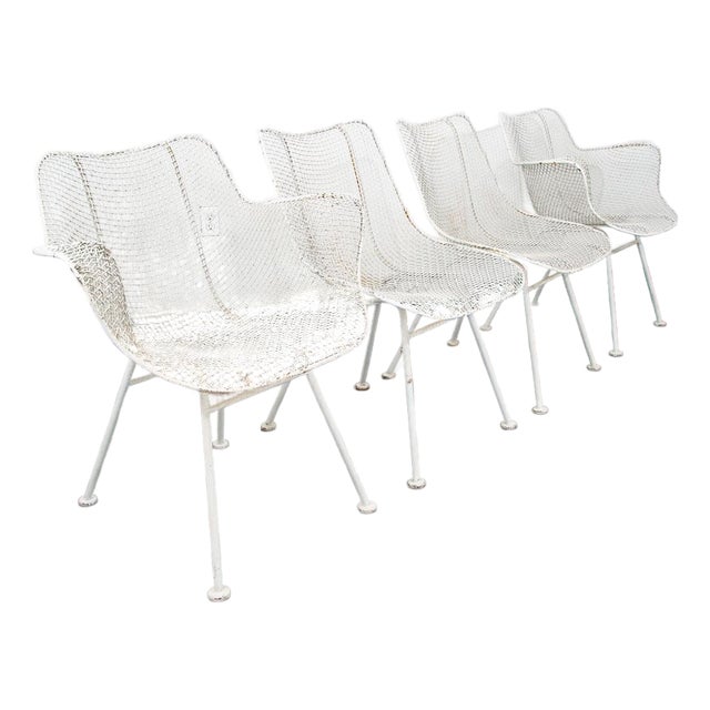 Mid Century Modern Patio Chairs Armchairs Set 4 White Russell Woodard Sculptura, Attributed For Sale