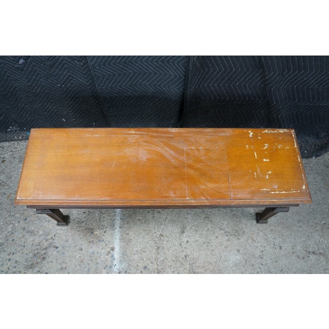 Late 19th Century Antique Victorian English Tudor Oak Foyer Hall Entry Piano Bench 48" For Sale - Image 5 of 17