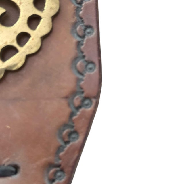 Metal Vintage English Leather Horse Brass Martingale Wall Hanging With Five Brass Medallions For Sale - Image 7 of 10