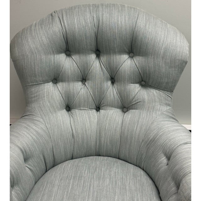 1990s Vintage English Rolled Arm Pale Blue Upholstered Chair For Sale - Image 5 of 9