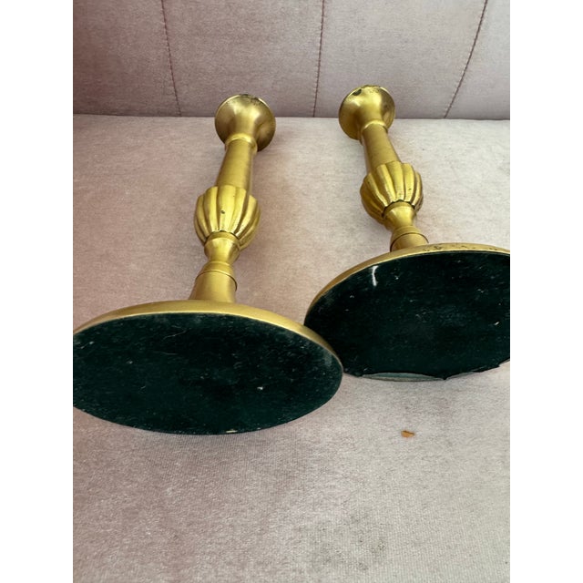 Pair of Vintage Solid Brass Candlesticks Holders For Sale In New York - Image 6 of 8