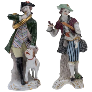 Polychrome Porcelains Hunters from Real Fabrica Napoli, 1800s, Set of 2