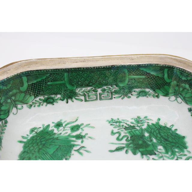 Ceramic Circa 1800-1830 Chinese Export Pair of Green Fitzhugh Covered Vegetable Dishes - Set of 2 For Sale - Image 7 of 10