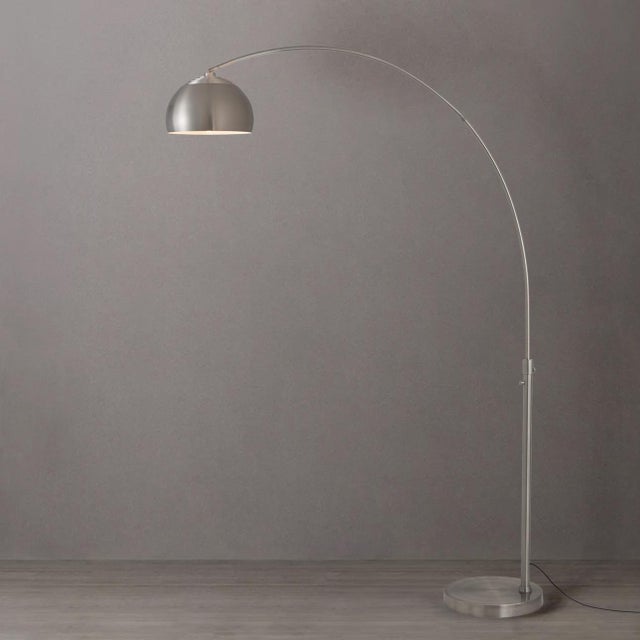 Mid-Century Modern 1960s Half Dome 92" Arc Lamp - Satin Nickel Steel, Modern Design, Dimmer Switch, Led Included For Sale - Image 3 of 7