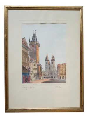 Prague Town Square, 1970-1980, Artwork, Framed