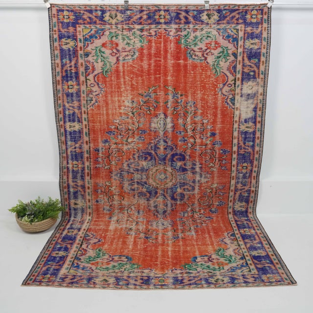 Textile 1970s Vintage Handmade Wool Cotton Orange Area Rug For Sale - Image 7 of 12
