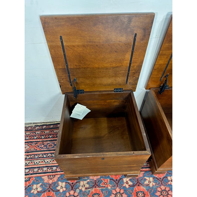 Pottery Barn Pair of Pottery Barn Wood Storage Cubes With Top Lift For Sale - Image 4 of 9