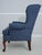 Queen Anne Broyhill Roll Arm Blue Upholstered Wing Chair For Sale - Image 3 of 18