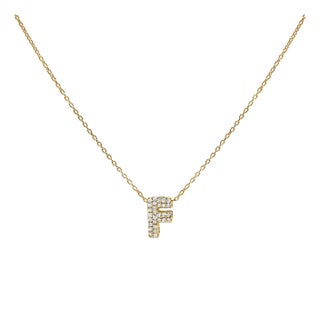 10K Yellow Gold Diamond Accent "F" Initial Bubble Pendant Necklace For Sale