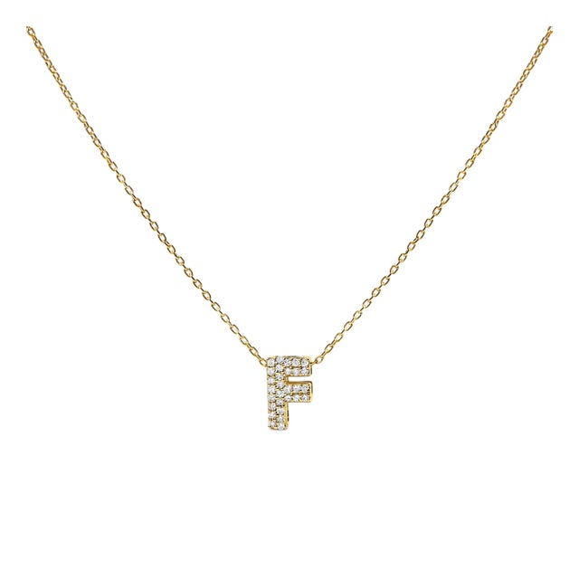 10K Yellow Gold Diamond Accent "F" Initial Bubble Pendant Necklace For Sale