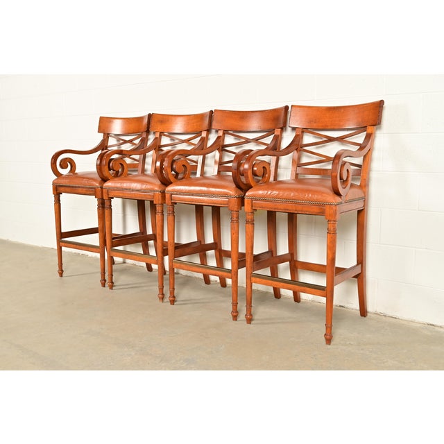 Baker Furniture English Regency Carved Walnut Bar Stools, Set of Four For Sale - Image 15 of 15