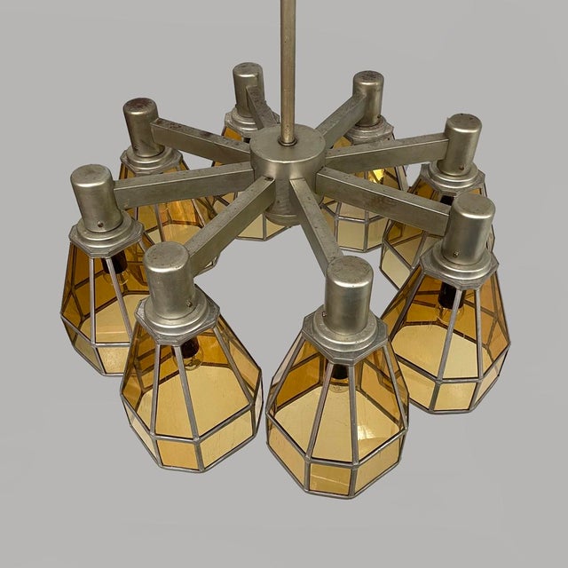 German Art Deco Chandelier in Yellow Glass and Metal, 1930s For Sale - Image 10 of 18