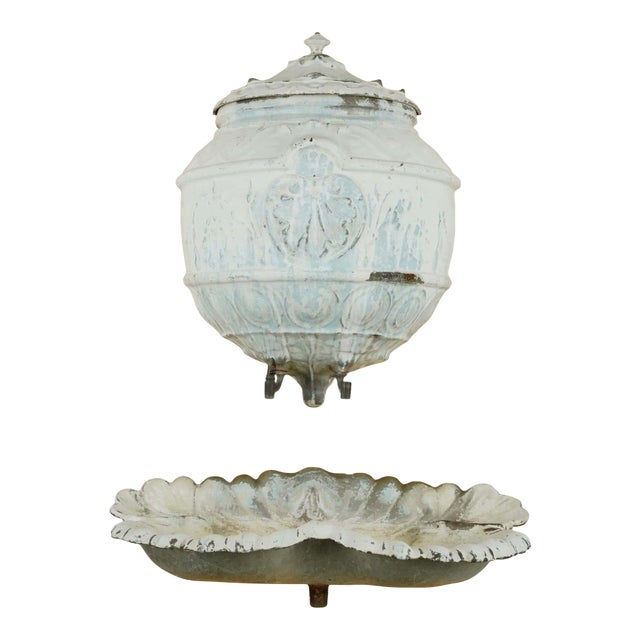 Early 20th Century French Enameled Cast Iron Lavabo Water Fountain For Sale