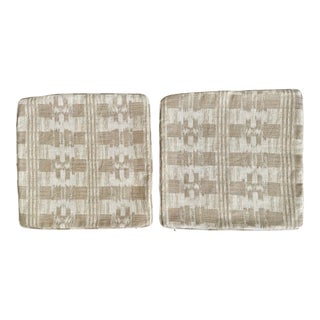 Sister Parish Indoor/Outdoor Mahalo Ikat Beige Performance Pattern Covers, Pair For Sale