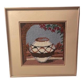 Vintage Needlepoint Pottery Native American Picture For Sale