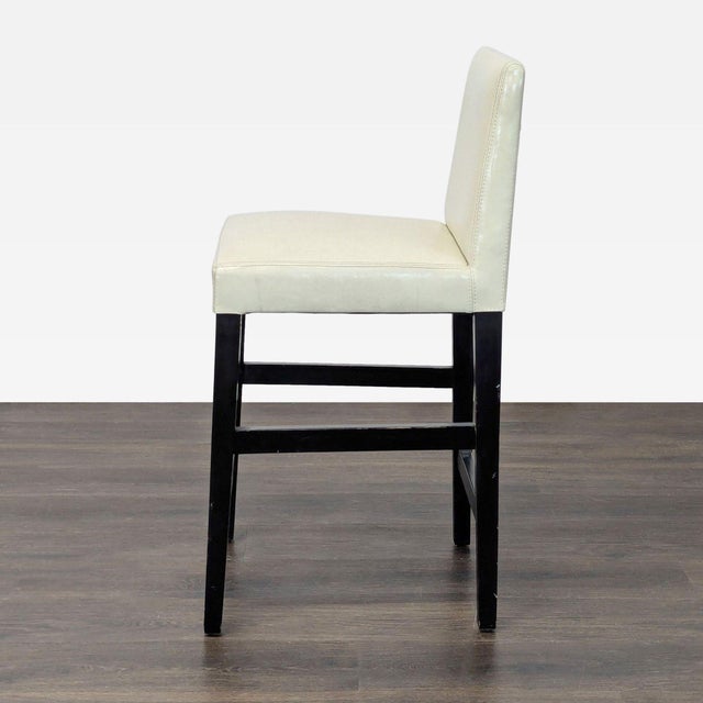 Modern Crate & Barrel Leather Bar Stool With Wood Legs For Sale - Image 3 of 7