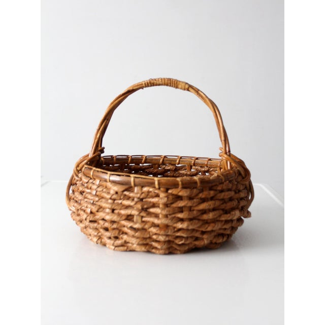 Shabby Chic Vintage Coil Basket With Handle For Sale - Image 3 of 12