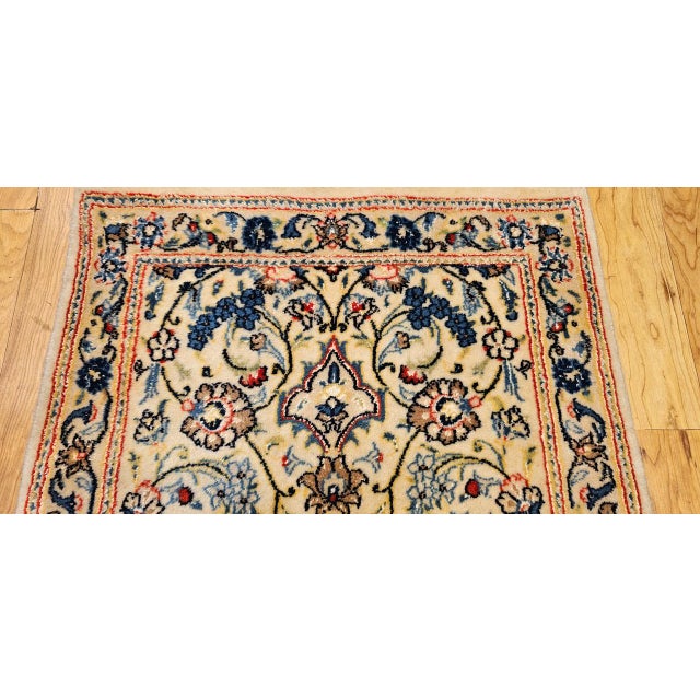 Vintage Persian Nain Area Rug, Hand-Knotted Wool & Silk, Floral Pattern, 2x4, Ivory & Blue For Sale In Chicago - Image 6 of 13