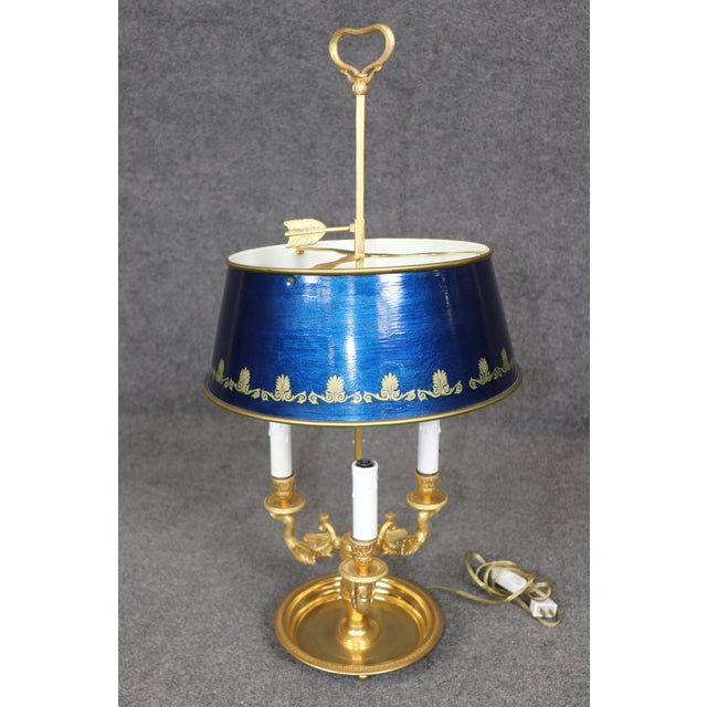 French Empire Style Bouillotte Lamp With Blue Tole Shade and Gilt Bronze For Sale - Image 10 of 10