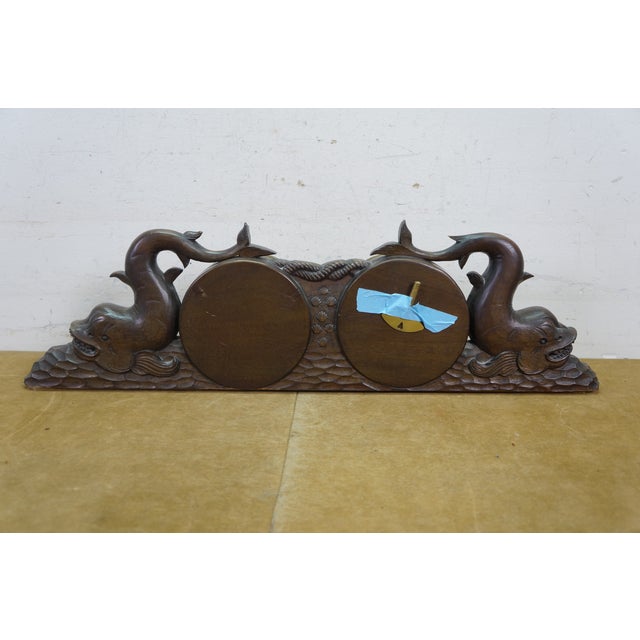 Mid 20th Century Rare Chelsea Carved Dolphin Nautical Maritime Ship Mantel Clock & Barometer 25" For Sale - Image 15 of 16