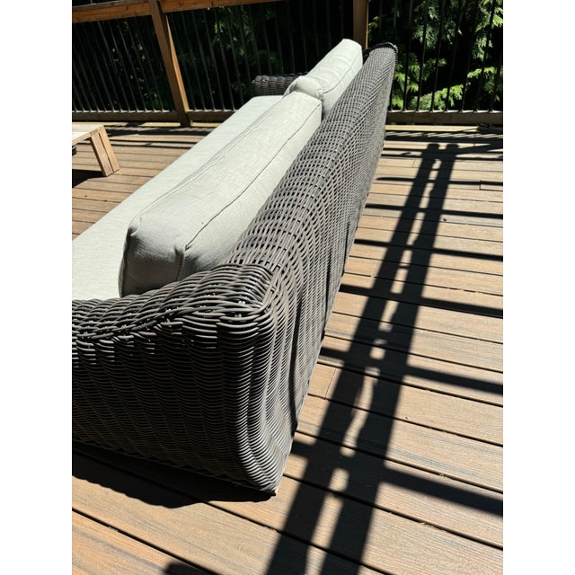 Contemporary Rh Provence Outdoor Sofa, 112” Luxe Depth, Terra Wicker, Perennials Sand For Sale - Image 3 of 5