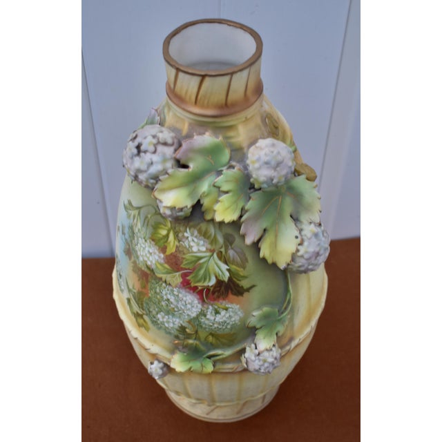 Robert Hanke Porcelain Vase Antique Austria Art Nouveau 3d Floral Encrusted For Sale - Image 16 of 18