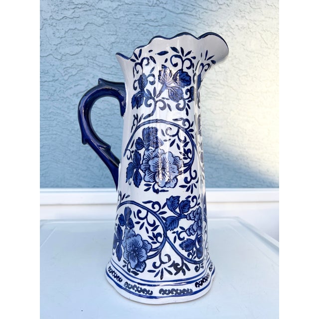 Vintage Porcelain Blue & White Pitcher/ Vase For Sale - Image 4 of 7