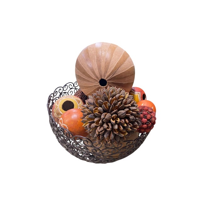 Arts & Crafts Iron Basket With 10 Decorative Balls of Varying Sizes. For Sale - Image 3 of 9