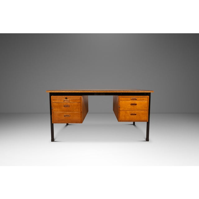 Mid-Century Modern Executive Desk in Oak & Steel W/ Leather Top Attributed to Herbert Hirche for Holzäpfel, Germany, C. 1960s For Sale In Orlando - Image 6 of 18
