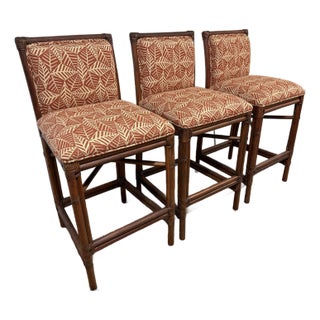 Ficks Reed Paxton Rattan Bar Stools, Set of Three For Sale