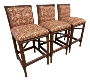 Ficks Reed Paxton Rattan Bar Stools, Set of Three