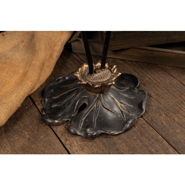 Metal Early 20th Century Art Nouveau Double Tulip Slag Glass Table Lamp For Sale - Image 7 of 7