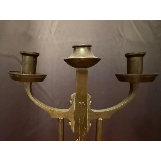 Dutch Amsterdam School Arts and Crafts 1910 Pair of Brass Candleholders For Sale - Image 12 of 15