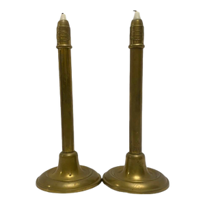 Late 19th Century Antique Colonial Archer and Warner Brass Candlestick Holders- Set of 2