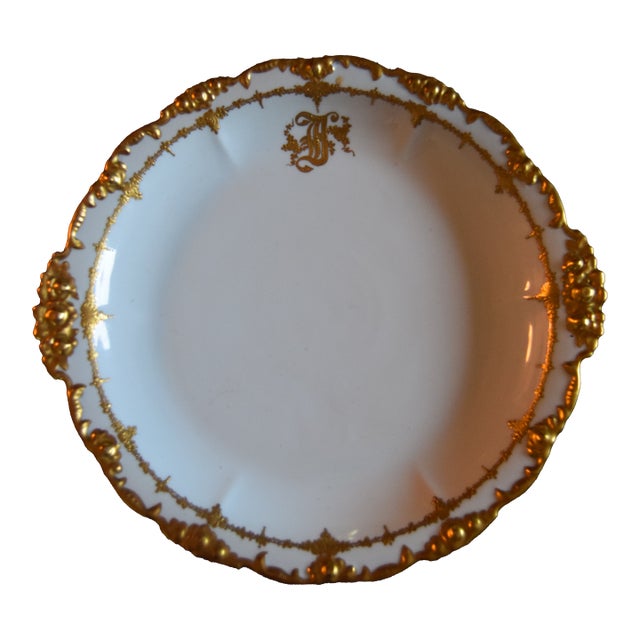 Limoges Gilt Charger With Monogram (j.p.l. France) Late 19th Century For Sale