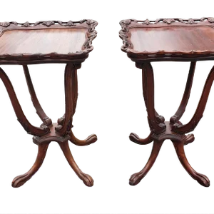 Pair of George III Style Carved Galleried Mahogany Quadpod Paw Feet Side Tables
