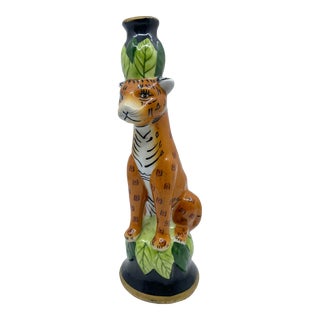 Palm Beach Regency Style Tiger Candlestick Holder For Sale