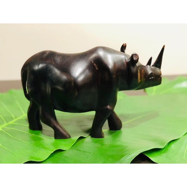 Wood Vintage Ebony Rhino Carved Wood Statue For Sale - Image 7 of 10