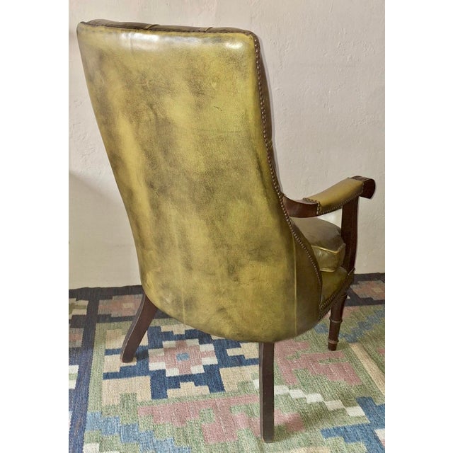 Mid-Century Modern Olive Green Tufted Leather Chesterfield Library Chair, 1970s For Sale - Image 3 of 12