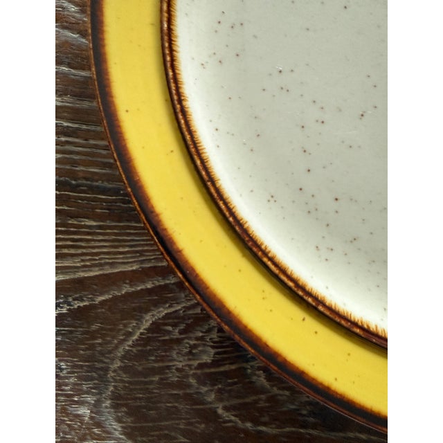 1970s Vintage Rainbow Stoneware Citron 10.5 Inch Dinner Plates Yellow Brown Japan - Set of 5 For Sale - Image 5 of 10
