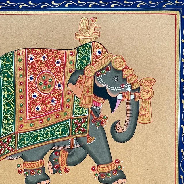 Hand Painted Elephant in Gold Regalia on Paper - India For Sale In Oklahoma City - Image 6 of 8