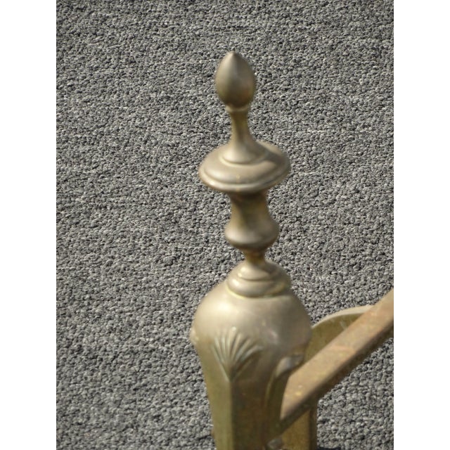 Vintage French Country Brass Fireplace Andirons For Sale - Image 10 of 13