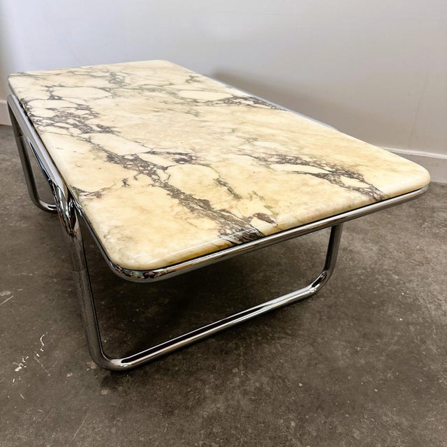 Modern Large Italian Calacatta Violetta Marble Coffee Table with Chrome Base, 1970s For Sale - Image 3 of 11