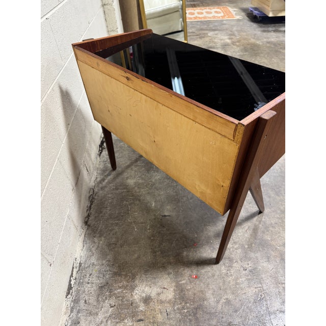Danish Mini Mid Century Teak Glass Top Console Night Table Vanity For Sale - Image 4 of 9